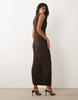 plisse sleeveless wrap tie front maxi dress in brown