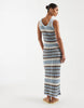 knit ladder stitch maxi dress in blue stripe