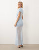 gathered drape v neck stretch chiffon maxi dress in baby blue
