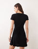 Miss Selfridge pointelle lace trim wrap dress in black