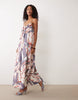 strappy cami trapeze maxi dress in abstract print