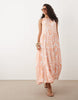 YAS sleeveless tiered hem smock maxi dress in orange tile print