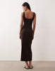 square neck seam detail midi dress in chesnut
