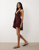 Miss Selfridge tie front halterneck mini beach cover up in plum