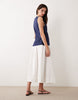 linen mix maxi vest dress with poplin skirt in navy and white
