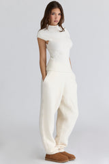 ivory wool boucle knit trousers