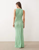 plunge v neck midaxi dress in green crochet stripe