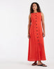 Vero Moda linen look button front maxi dress in poppy red