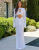 Noughts & Kisses crochet lace cut out detailing bell sleeve maxi dress in cream