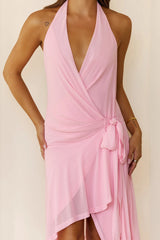 Charm Of You Halter Mesh Mini Dress Pink