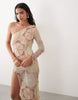 ASOS LUXE embellished crochet one shoulder maxi dress with split in pastel beads