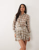 Aria Cove sheen chiffon ruffle skirt shirt dress in muted plaid