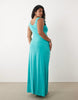 TFNC Plus slinky scoop neck knot detail split maxi dress in aqua blue