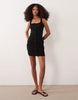 button down rib knit mini dress with picot trim in black