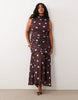 Curve printed polka dot ruched drop waist circle dress with grown on neck in blue
