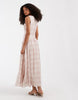 slash neck midi dress with asymmetric hem in cream plaid