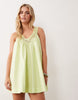 Petite v neck smock poplin mini dress with lace overlay in warm washed lime