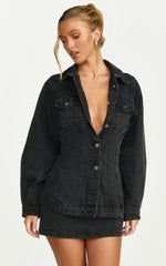 Tianna Jacket - Long Sleeve Contoured Recycled Denim Jacket in Washed Black