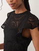 crochet flutter sleeve mini dress in black scuba-style fabric