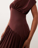 Gina Tricot plunge maxi dress with cape sleeves in chocolate brown