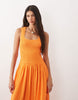 crinkle scoop neck maxi sundress with shirred waist in vibrant orange