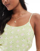 Miss Selfridge Petite strappy scoop neck maxi slip dress in green floral