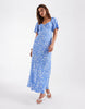 & Other Stories viscose puff sleeve midaxi dress with twisted sweetheart neckline in blue floral print