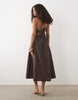Mango cotton mix halterneck midi dress in brown gingham print