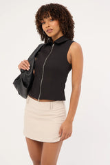 Luck & Trouble Maris Sleeveless Zip Through Top Black