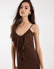 Vero Moda Tall frill trim cami midaxi dress in chocolate brown