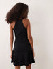 rib knit seam detailing halter mini dress in black
