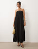 plisse bandeau trapeze midi dress in black
