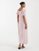 Vero Moda puff sleeve tie front detail midaxi dress in pink floral print