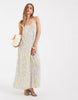 PIECES woven cami maxi dress in blue and yellow lemon print