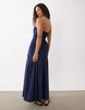 cotton sateen bandeau maxi sundress with dropped waist poplin skirt in midnight navy