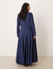 Curve slash neck maxi dress with full skirt in navy