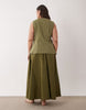 Curve linen blend vest maxi dress with poplin skirt in olive