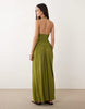 crinkle halter neck midi dress in olive