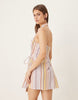 cotton linen blend halter neck wrap mini sundress in pastel mixed stripes