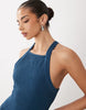 crinkle built up cross back midi dress in navy
