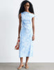& Other Stories rich linen asymmetric boatneck midi dress in light blue print