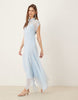 high neck handkerchief hem chiffon maxi dress in soft blue