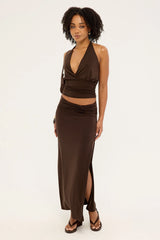 Luck & Trouble Izzy Jersey Maxi Skirt Brown