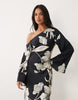 fallen shoulder long sleeve column maxi dress in mono floral print