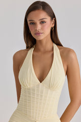 lemon mesh silhouette maxi dress