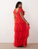 Lace & Beads Plus tulle ruffle detail tiered maxi dress in red