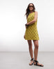 3D crochet floral mini dress in light green