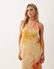 Petite chiffon high neck double layer maxi dress in orange floral print