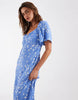 & Other Stories viscose puff sleeve midaxi dress with twisted sweetheart neckline in blue floral print