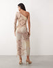 ASOS LUXE embellished crochet one shoulder maxi dress with split in pastel beads
